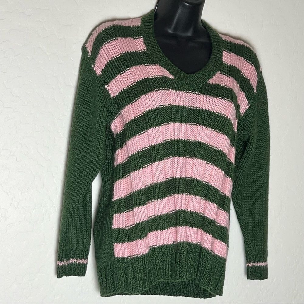 MARC JACOBS X HEAVEN Pink Green Stripe V Neck Sweater M